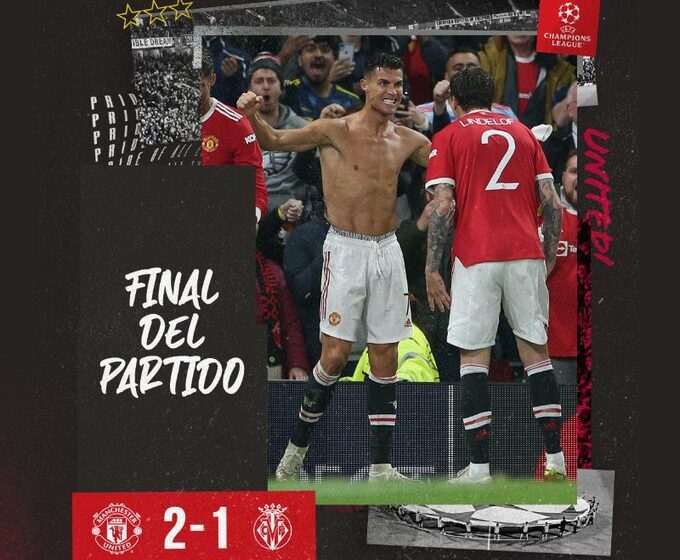 Manchester United derrota 2-1 al Villareal con un Cristiano Ronaldo como héroe en la Uefa Champions League.