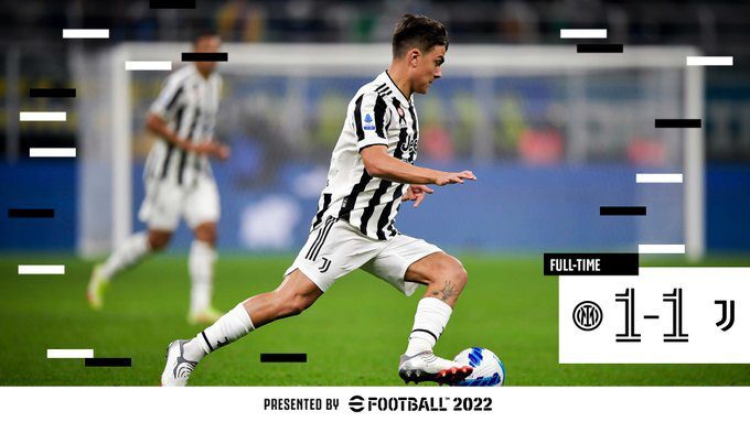  La Juventus rescata un empate 1-1 ante el Inter con gol de Dybala en los últimos minutos.