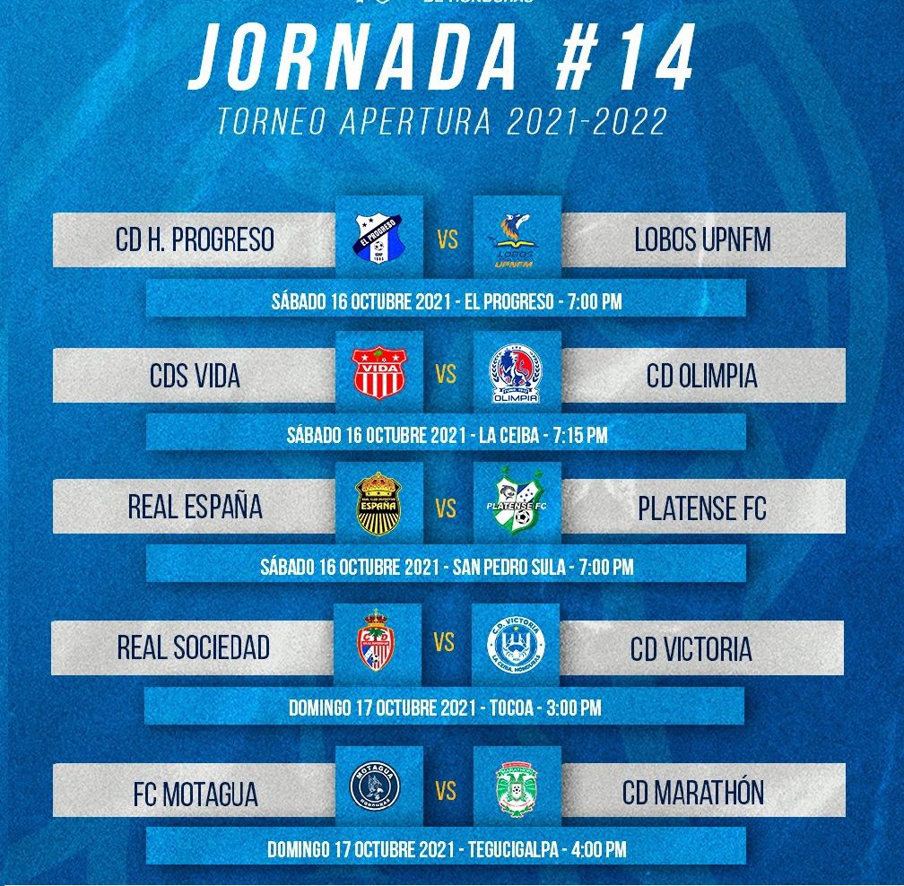 Liga Nacional de Honduras, jornada 14, Partidos de este fin de Semana